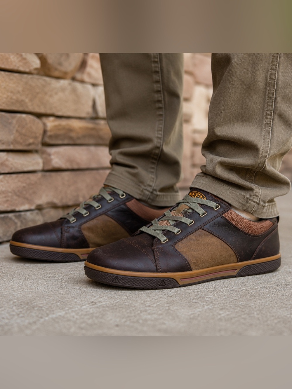 KEEN Men’s Leather Casual Work Sneakers Brown Oil Slip Resistant Size 11